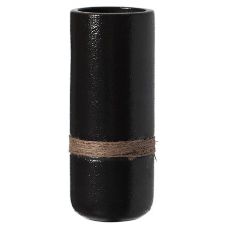 Uniquewise Decorative Modern Ceramic Cylinder Shape Table Vase Flower Holder with Rope, Black 8 Inch QI004362.S.BK